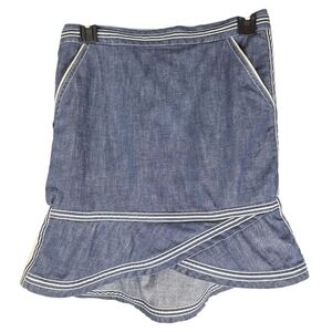 Marc Jacobs Denim Mini Skirt Womens 2 Ruffles Striped *FLAWS* Sailor 100% Cotton
